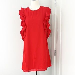 New Lulu's Large Red Pleated Ruffle Sleeveless Mini Dress